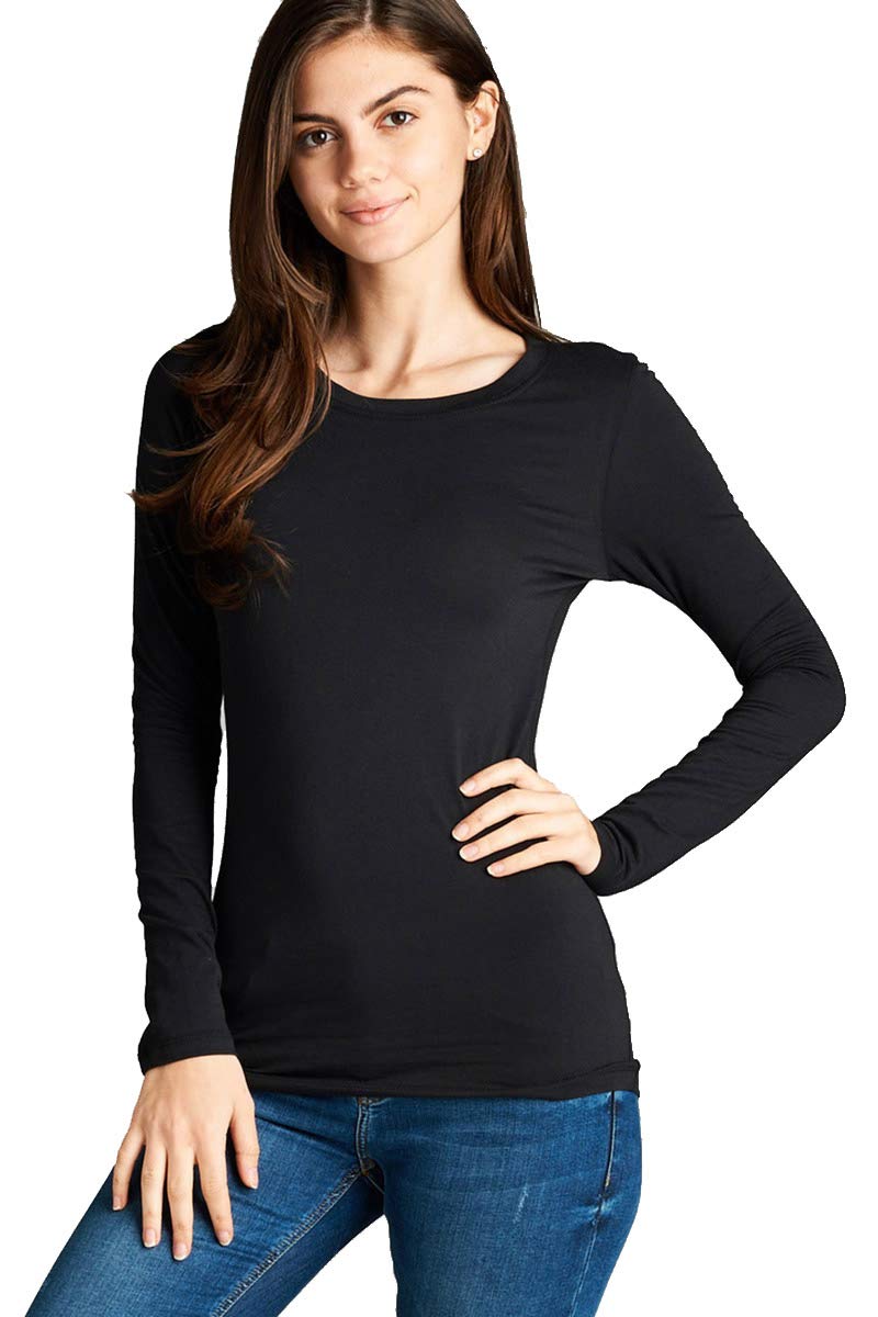Khanomak Women's Basic Long Sleeve Scoop Neck Plus Size Shirt Top