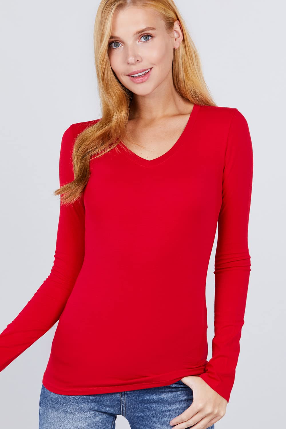 Plain V Neck Long Sleeve Tee T-Shirt