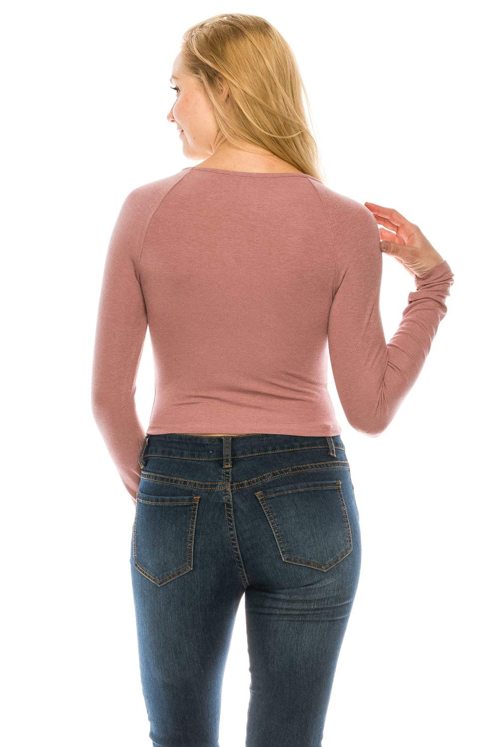 Women's Brushed  Knit Long Sleeve Scoop Neck Crop Top Sweater