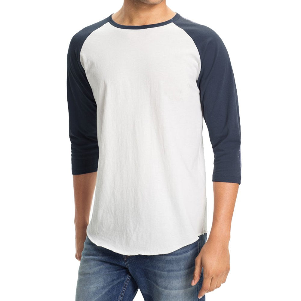 Hollywood Star Fashion Women's Men's Plain Baseball Athletic 3/4 Sleeve Tee Shirt (Small, White/Navy)