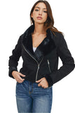 Women's Winter Warm Zip-Up Long Sleeve Moto Fur Outwear Casual Cropped Sexy Jacket
