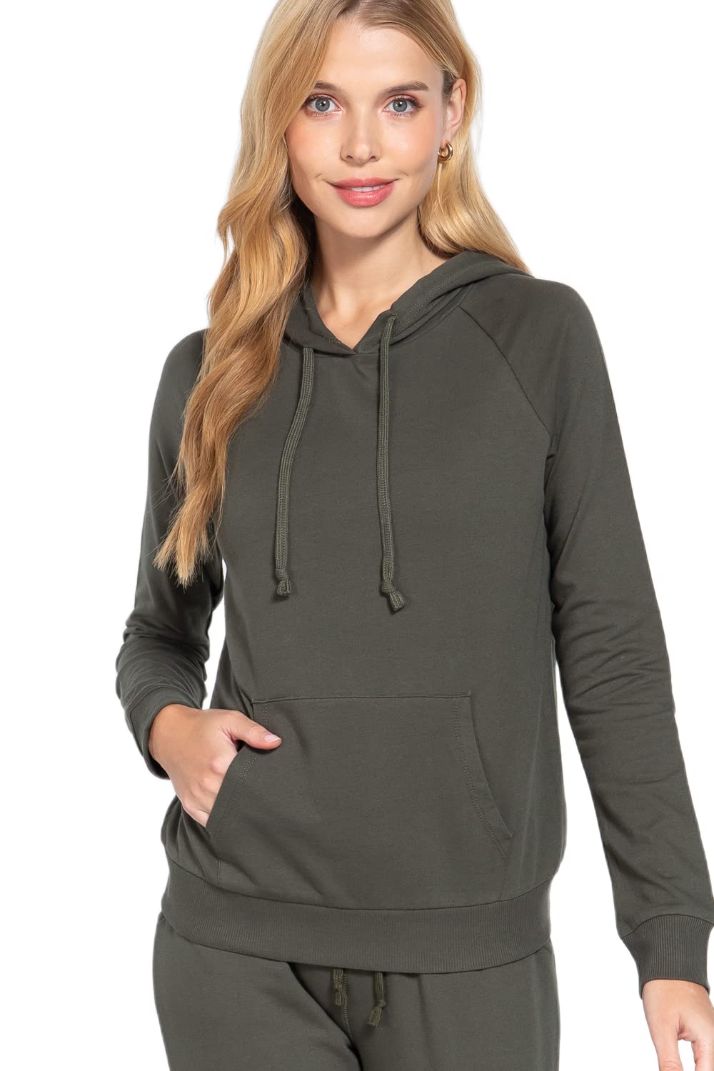 Khanomak Plain Casual Long Sleeve Pullover Drawstring Hoodie Kangaroo Front Pocket Sweatshirt