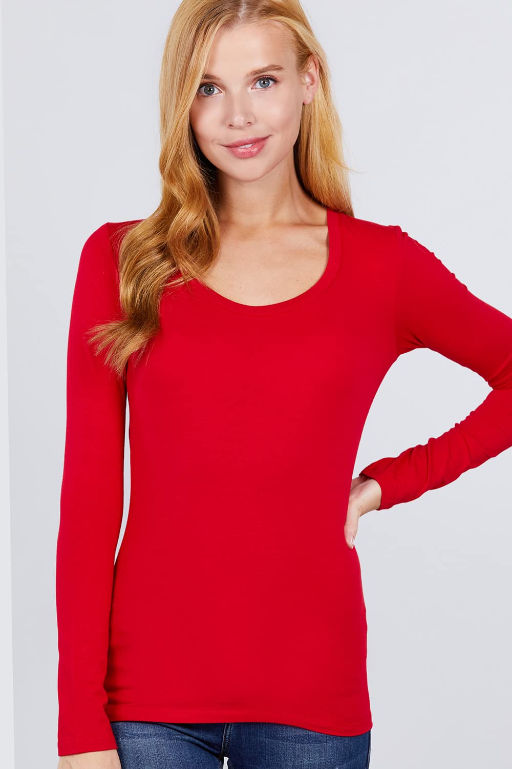 Khanomak Plain Casual Scoop Neck Long Sleeve Tee T-Shirt