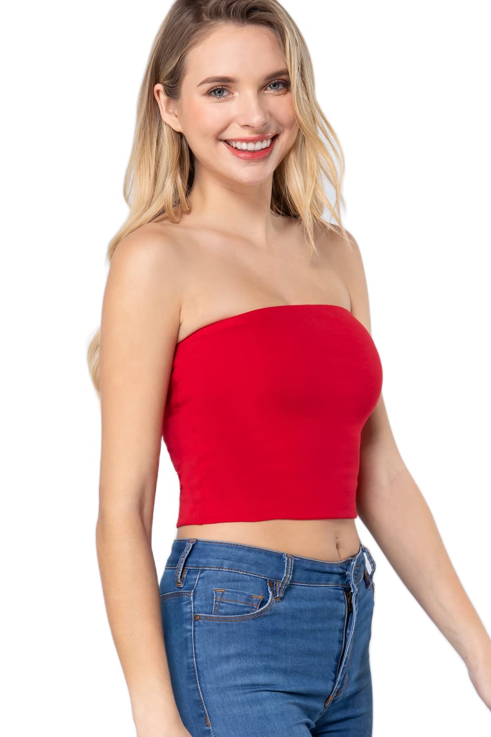 Khanomak Women's Tube Stretch Casual Cotton Bandeau Crop Top