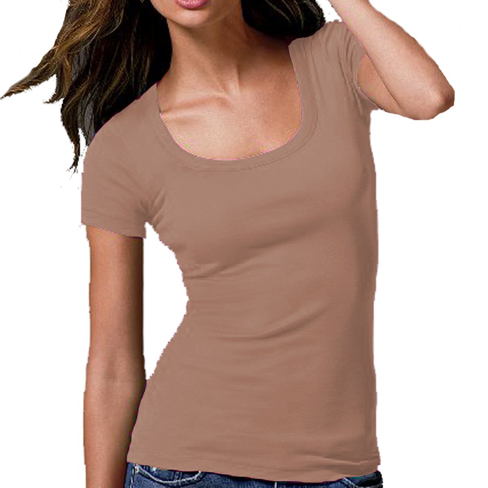 Women's Short Cap Sleeves Scoop Neck Tee T Shirt Cotton Top Plus Size