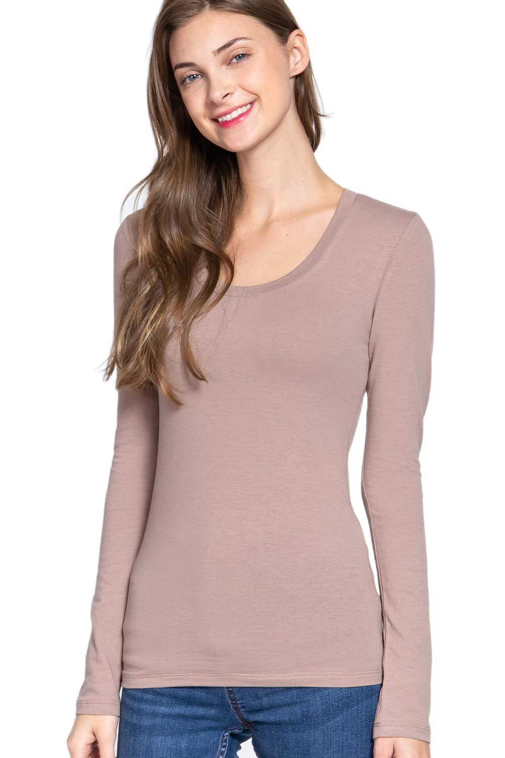 Khanomak Plain Casual Scoop Neck Long Sleeve Tee T-Shirt