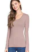 Khanomak Plain Casual Scoop Neck Long Sleeve Tee T-Shirt