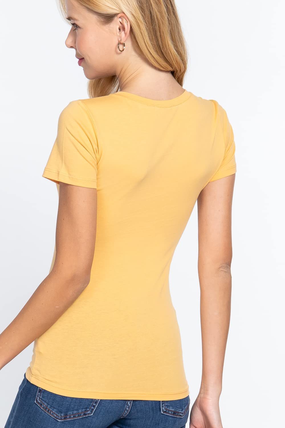 Khanomak Women's Short Sleeves Crew Neck Cotton Spandex Jersey Top