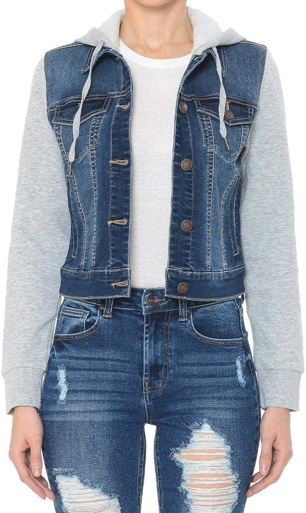 Women Fleece Sleeve and Hood Denim Jacket