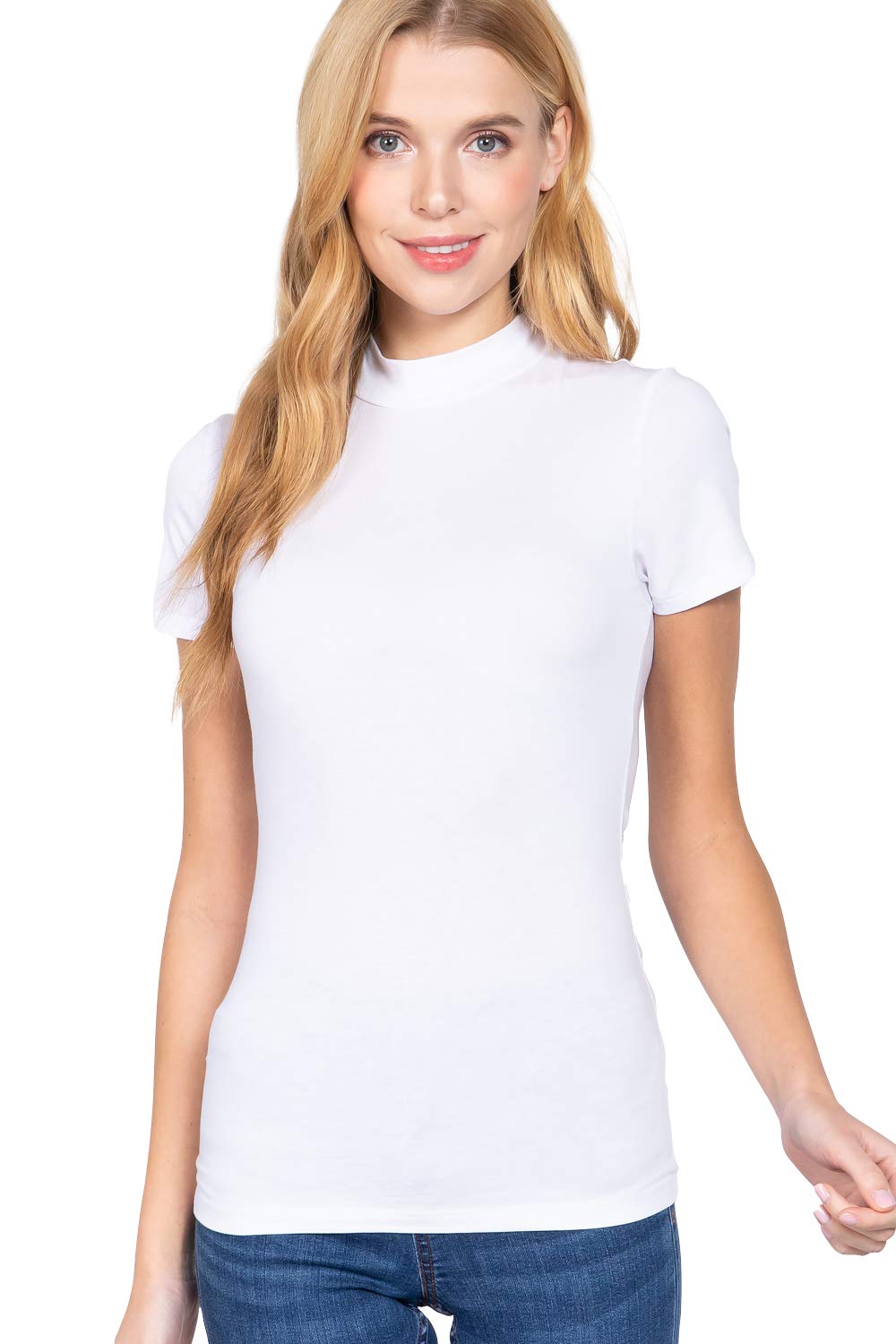 Women's Short Sleeves Mock Neck Jersey Top