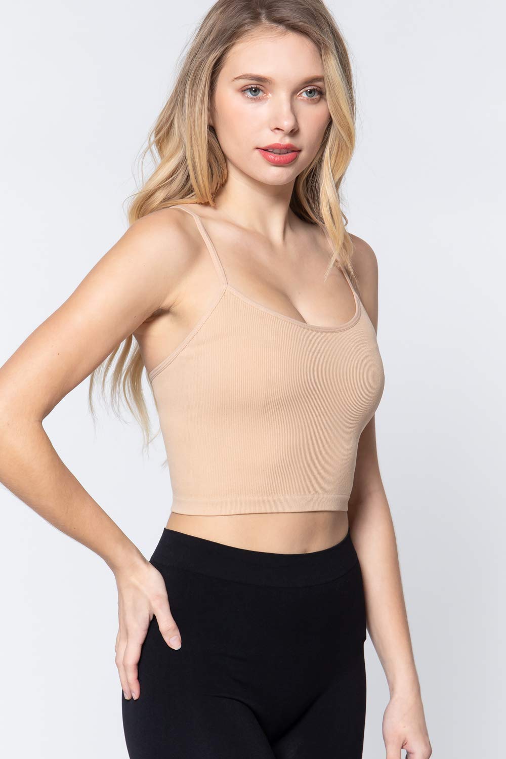 Women's Round Neck Cami Ribbed Seamless Active Crop Top