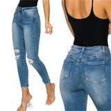 Womens-High Rise Distressed Push up Booty Ankle length Skinny Jeans