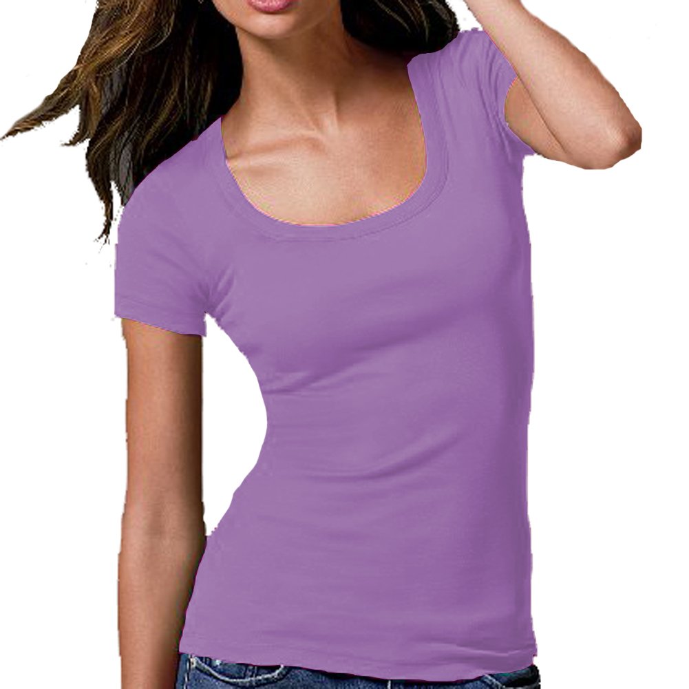 Women's Short Cap Sleeves Scoop Neck Tee T Shirt Cotton Top Plus Size