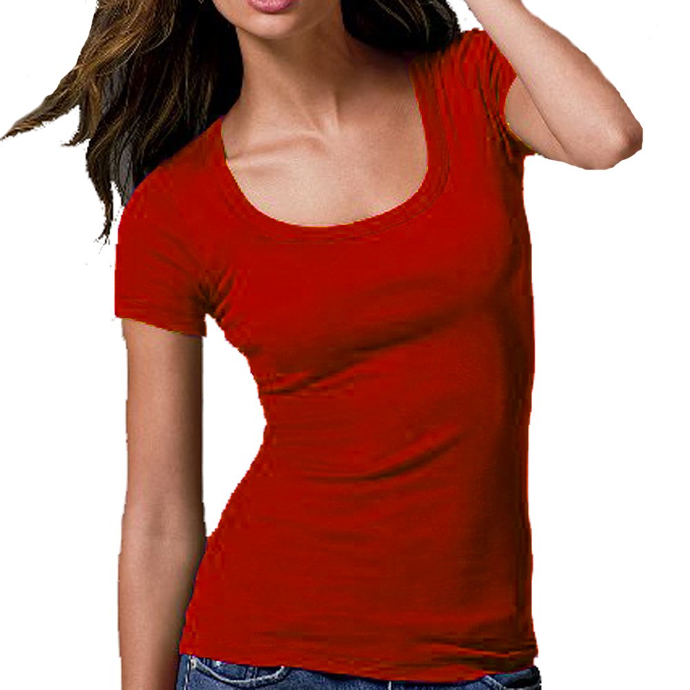 Women's Short Cap Sleeves Scoop Neck Tee T Shirt Cotton Top Plus Size