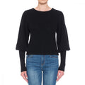 Women's Semi- Crop Long Balloon Sleeve Round Neck Sweater