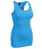 Women's Long Ribbed Rib Racerback Tank Top Cotton Stretch Quality Tunic Basic (Medium, Turquoise Blue)