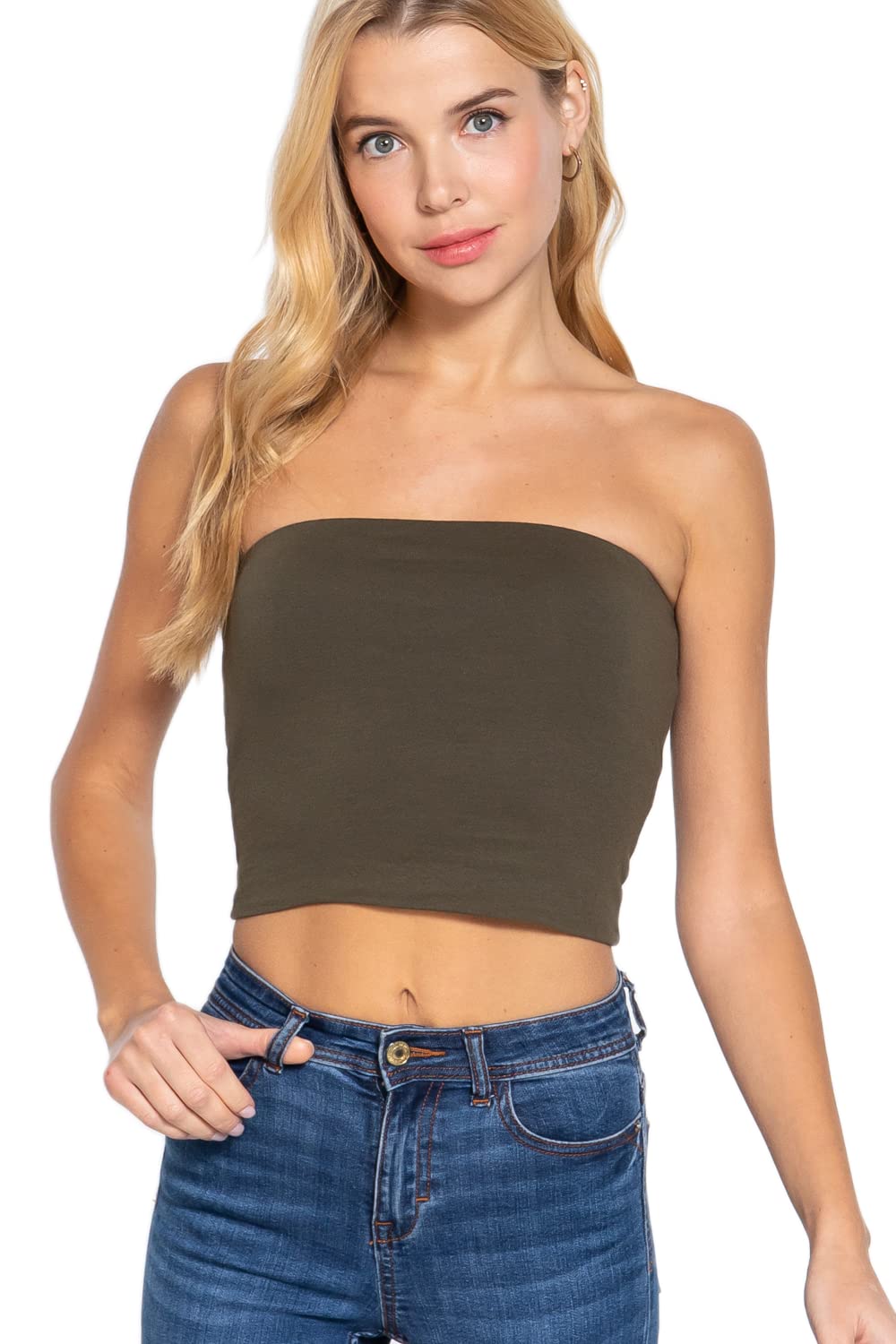 Khanomak Women's Tube Stretch Casual Cotton Bandeau Crop Top