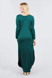 Women's Round Neck Long Sleeve Side Pocket Maxi Dress