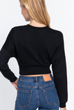 Women's Long Dolman Sleeve Crew Neck Waist Band Inner Fleece Terry Top