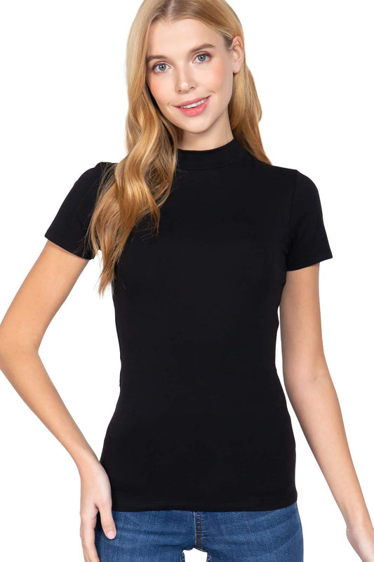 Women's Short Sleeves Mock Neck Jersey Top