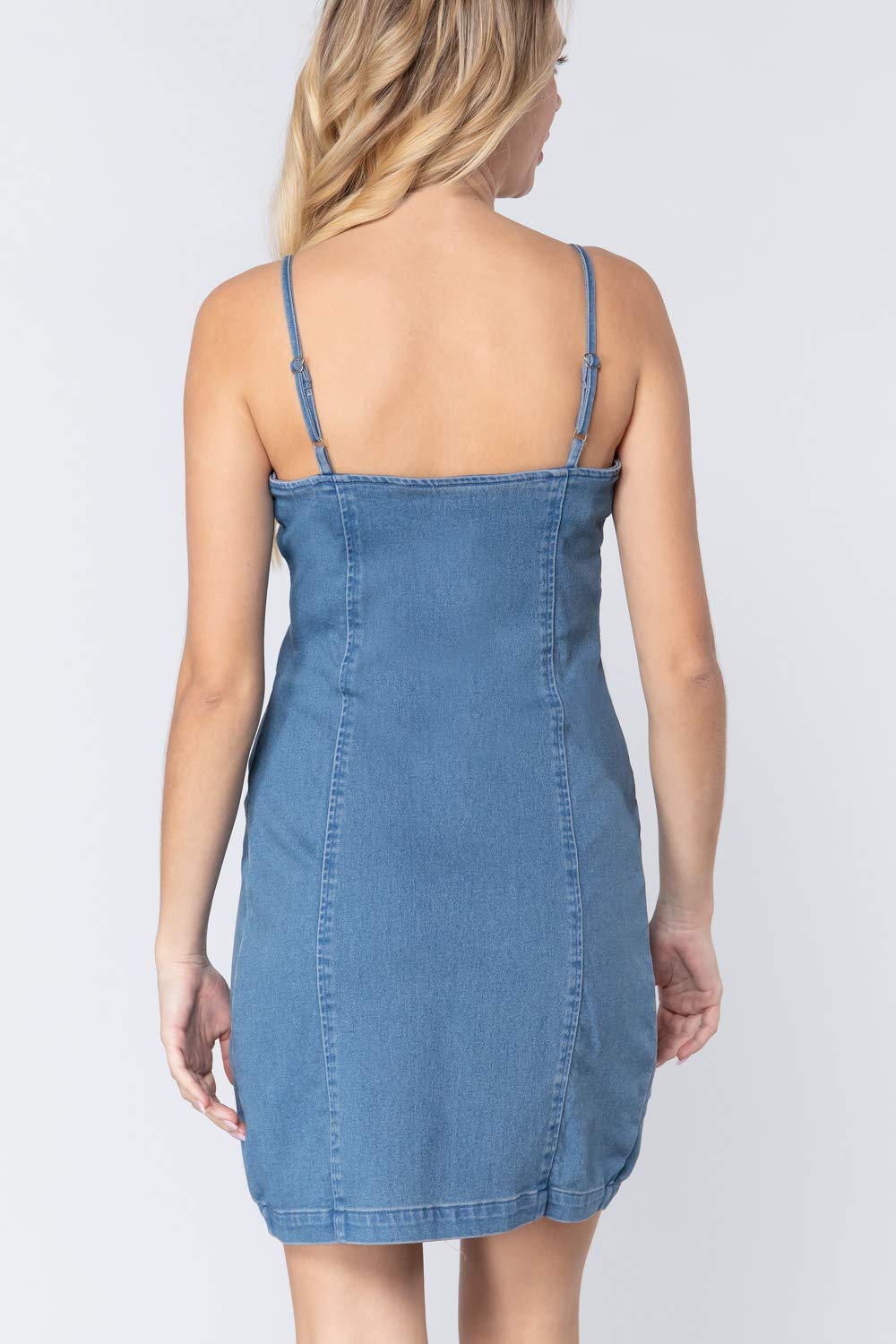Women's V-Neck Zippered Denim Mini Dress
