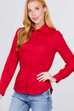 Women's Long Sleeve Princess Line Button Down Woven Shirt