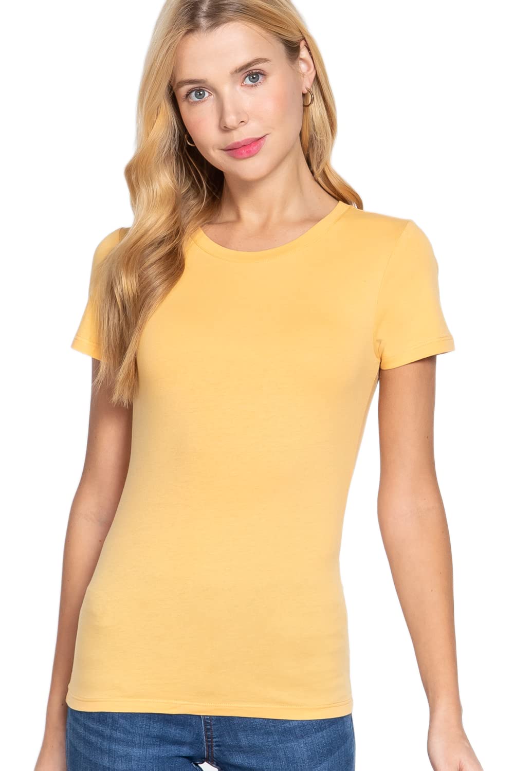 Khanomak Women's Short Sleeves Crew Neck Cotton Spandex Jersey Top