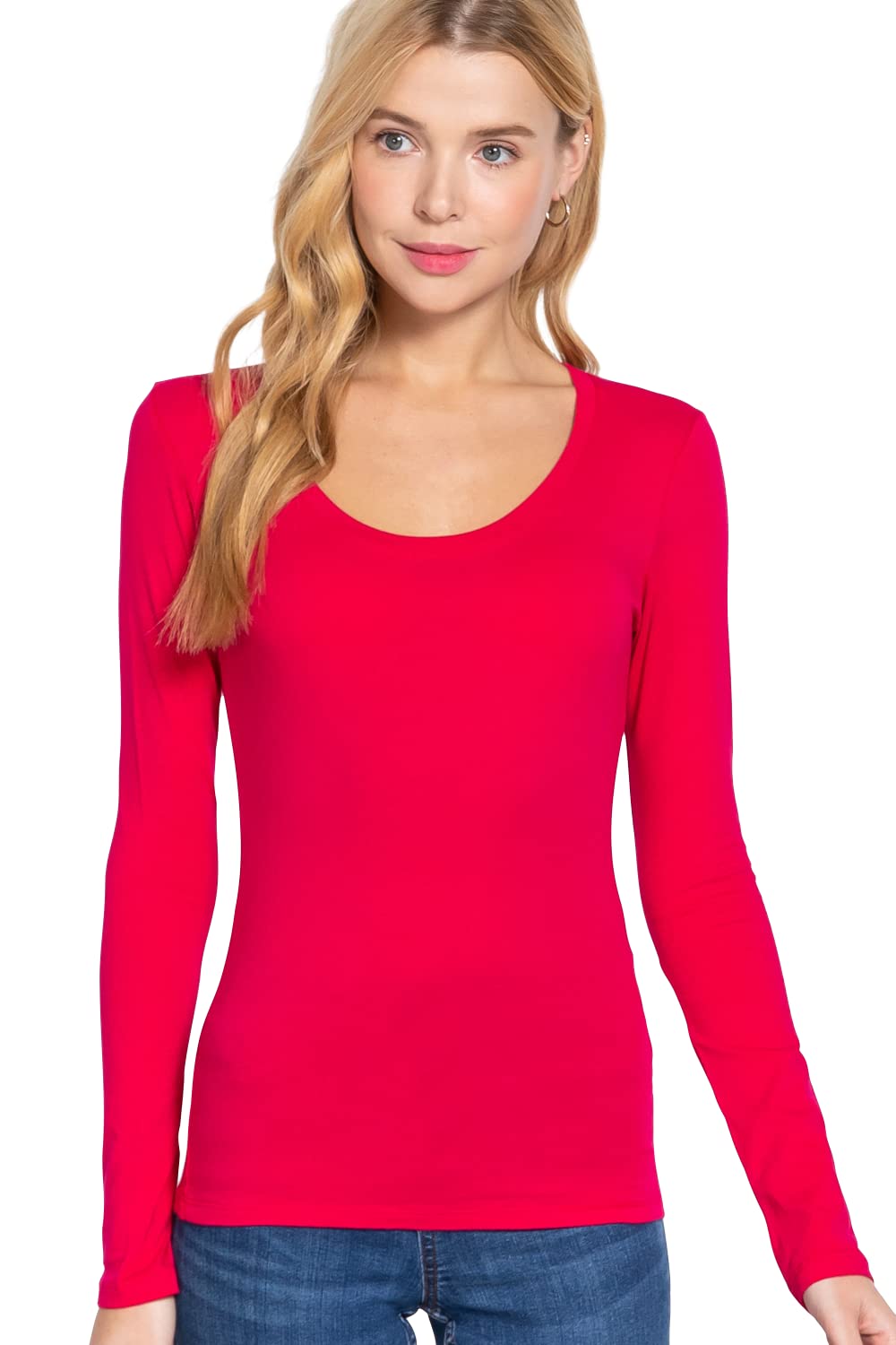 Khanomak Plain Casual Scoop Neck Long Sleeve Tee T-Shirt