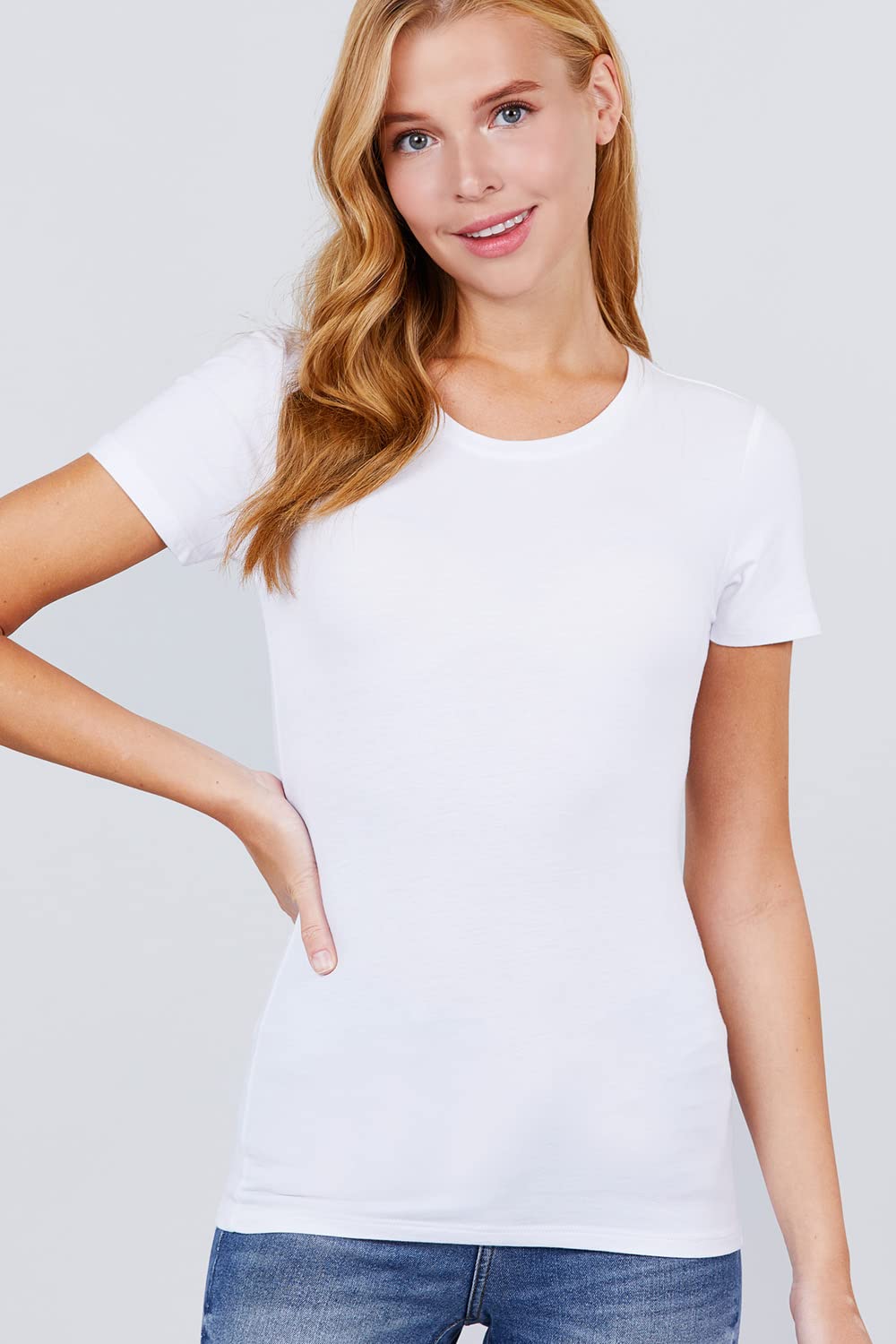 Khanomak Women's Short Sleeves Crew Neck Cotton Spandex Jersey Top