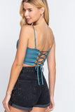 Women's Sleeveless Sweetheart Neck Ribbon Tie Woven Top