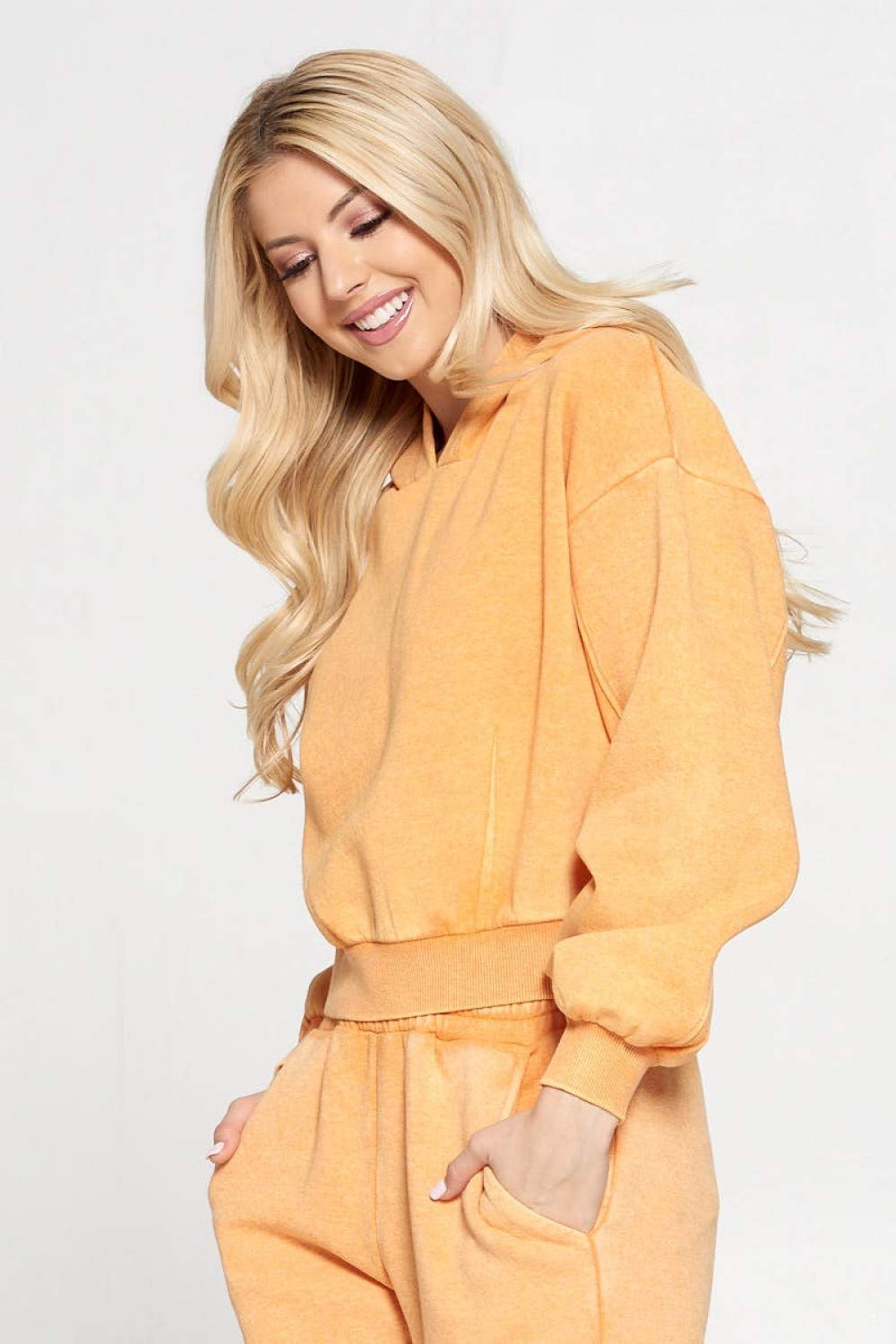 Women's Long Sleeve Hooded Cropped Oversized Sweatshirt Hoodie