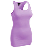 Women's Long Ribbed Rib Racerback Tank Top Cotton Stretch Quality Tunic Basic (Small, Lavender)