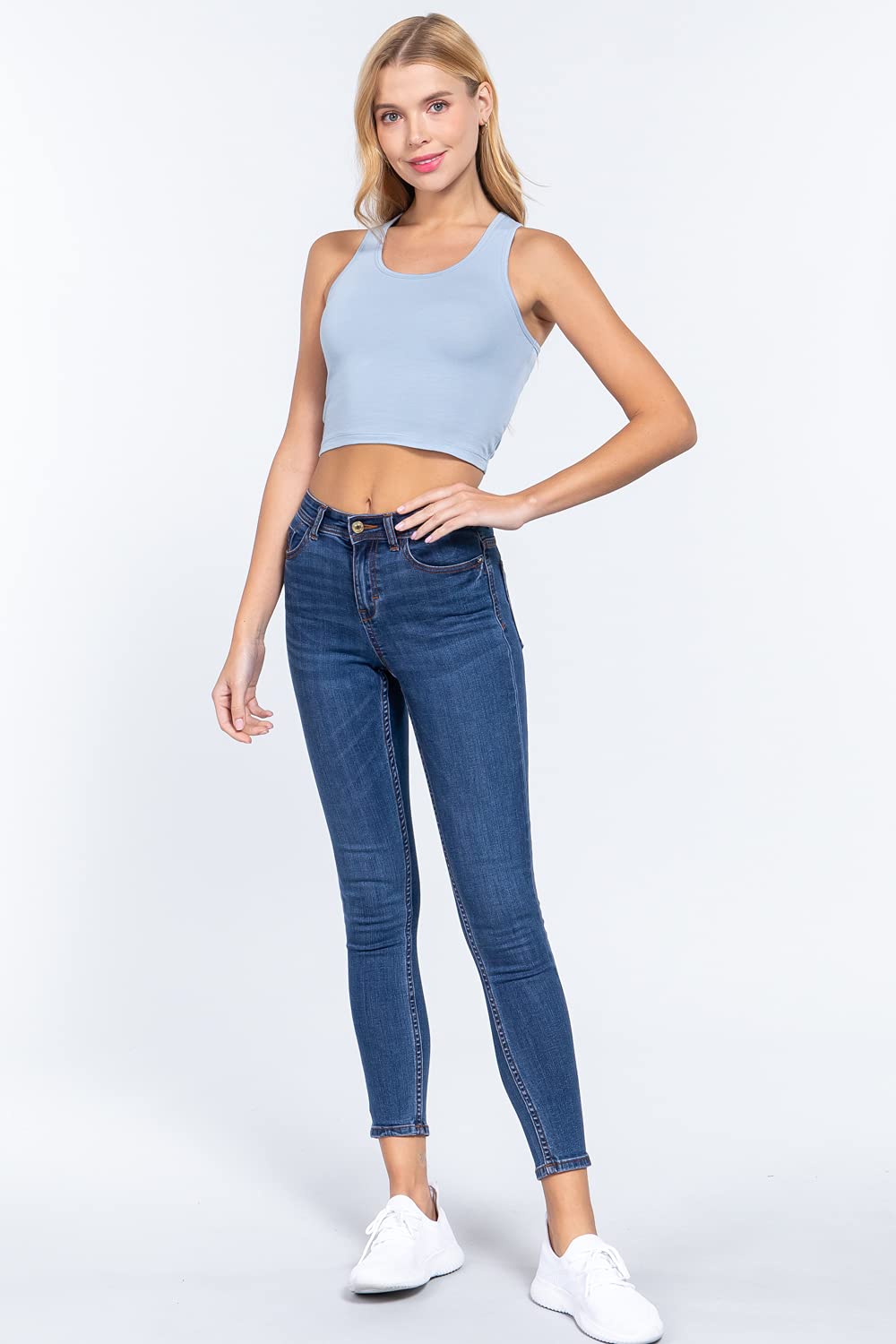 Womens-Basic Cropped Scoop Neck Tank Top