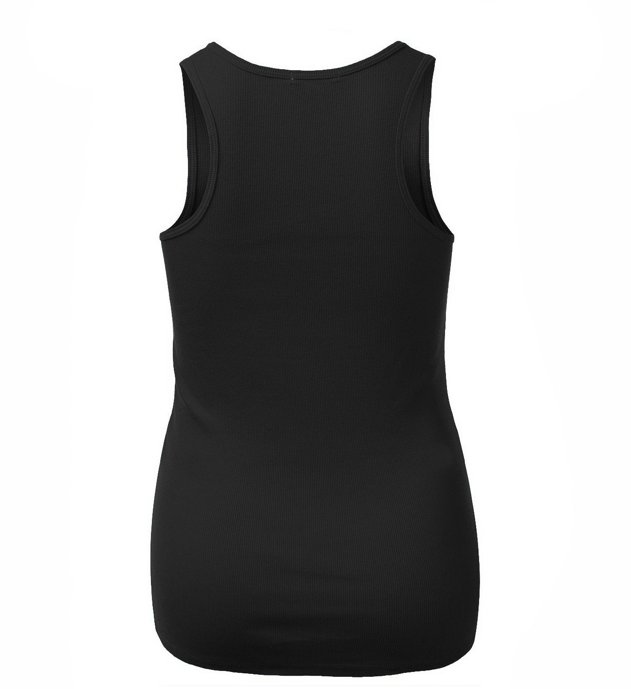 Women's Long Ribbed Rib Racerback Tank Top Cotton Stretch Quality Tunic Basic (Medium, Black)
