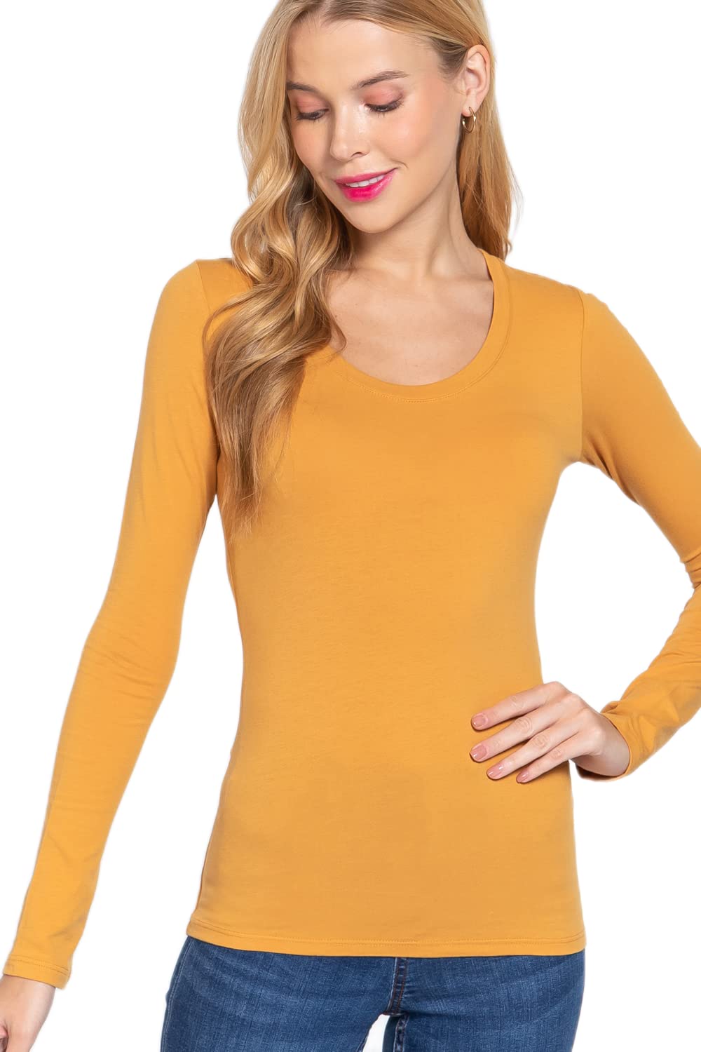 Khanomak Plain Casual Scoop Neck Long Sleeve Tee T-Shirt