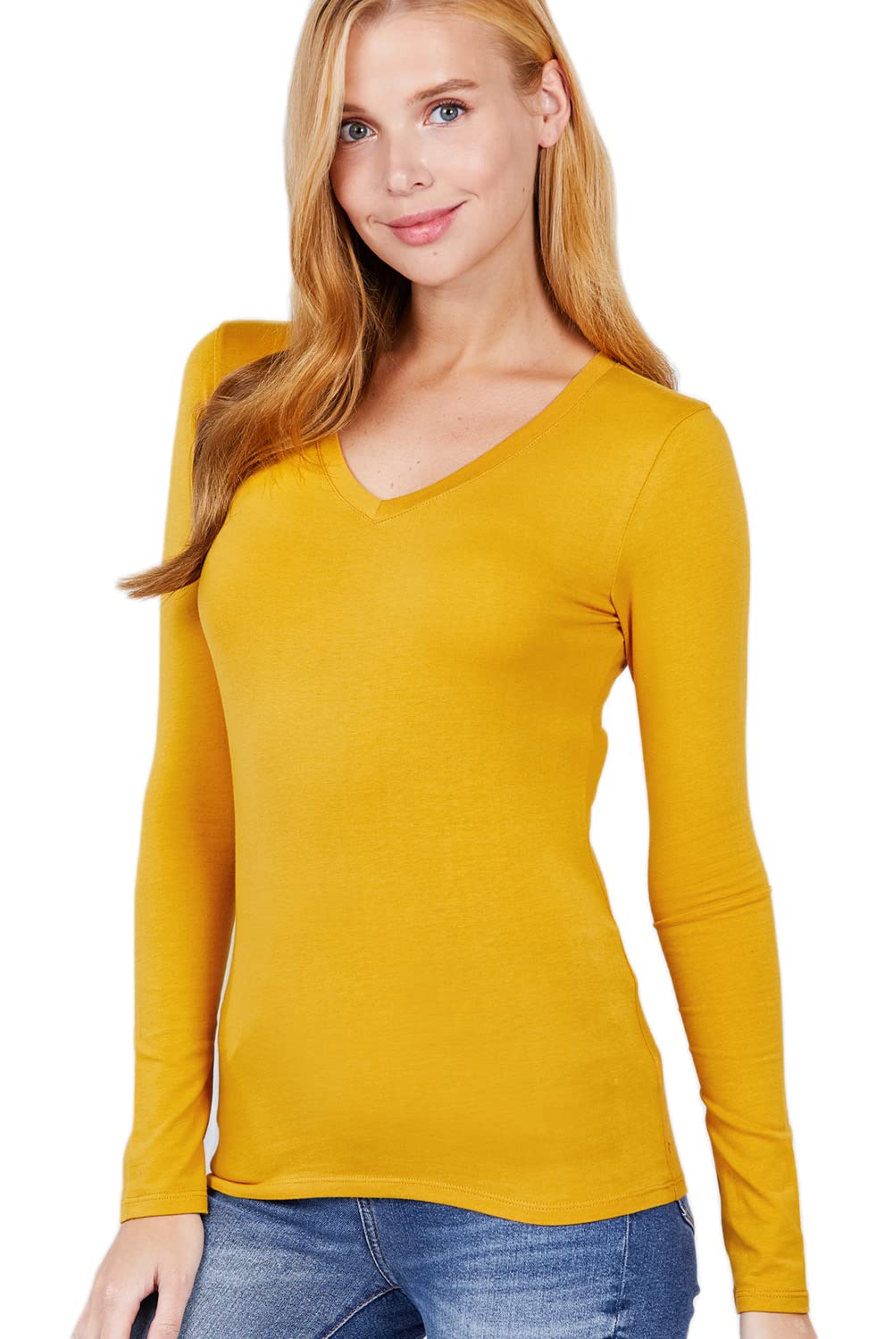 Plain V Neck Long Sleeve Tee T-Shirt