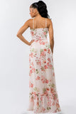 Women's Boho Vintage Floral Print Chiffon Ruffle Maxi Dress