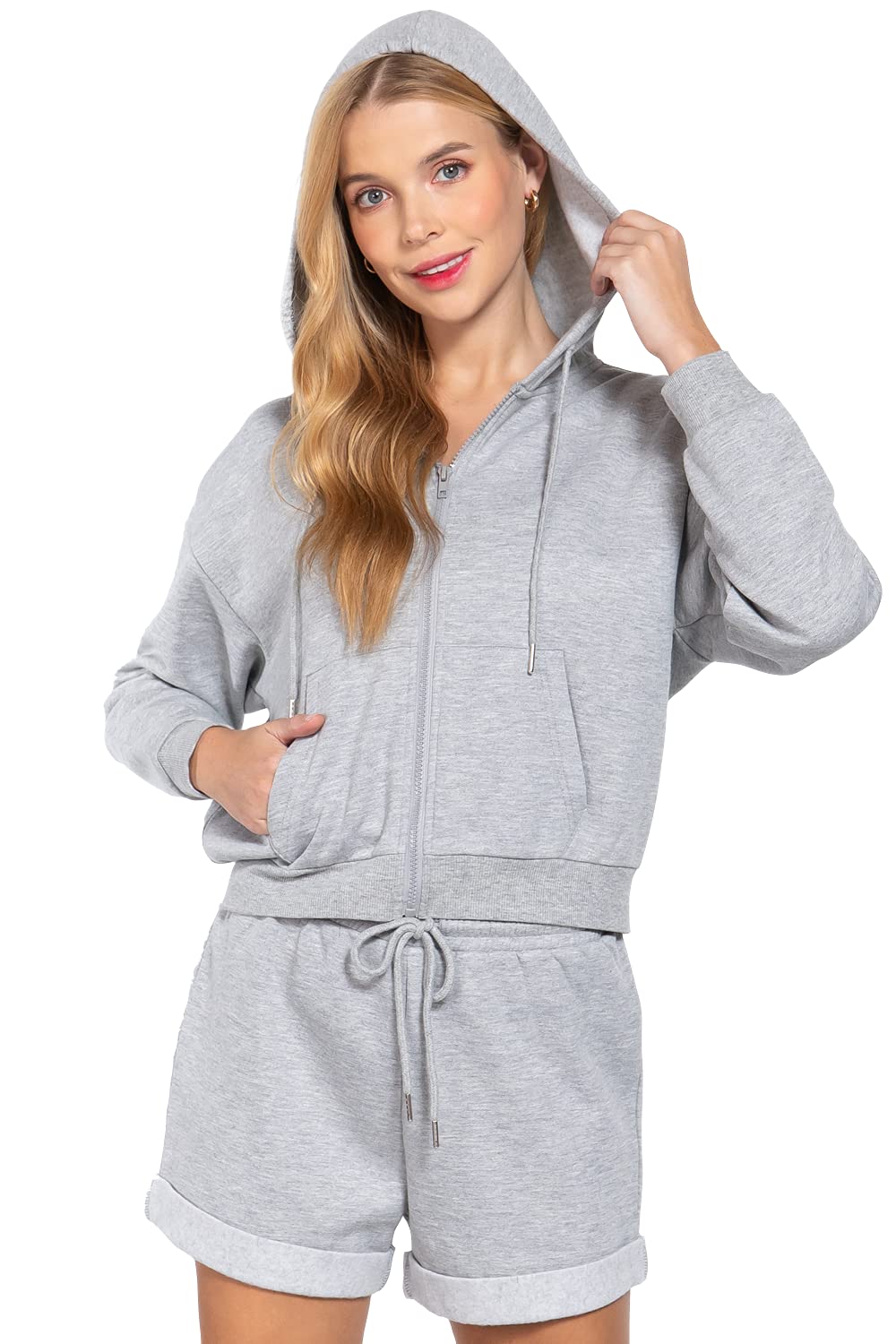 Women's Long Sleeve Inner Brushed French Terry Oversized Hoodie Zip Up Jacket