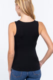 Womens- Sleeveless Ribbed Knit Scoop Neck Tank Top