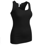 Women's Long Ribbed Rib Racerback Tank Top Cotton Stretch Quality Tunic Basic (Medium, Black)
