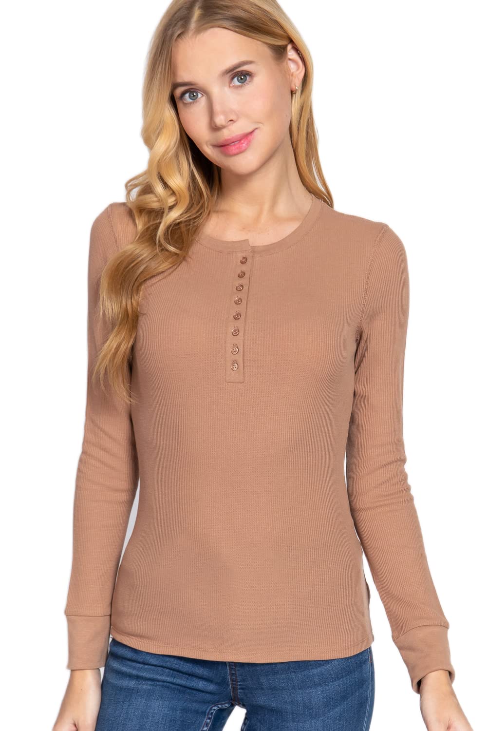 Women's Long Sleeves Henley Thermal Knit Top