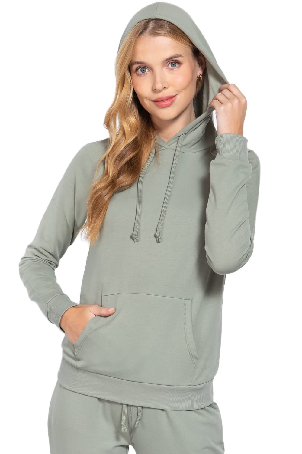 Khanomak Plain Casual Long Sleeve Pullover Drawstring Hoodie Kangaroo Front Pocket Sweatshirt