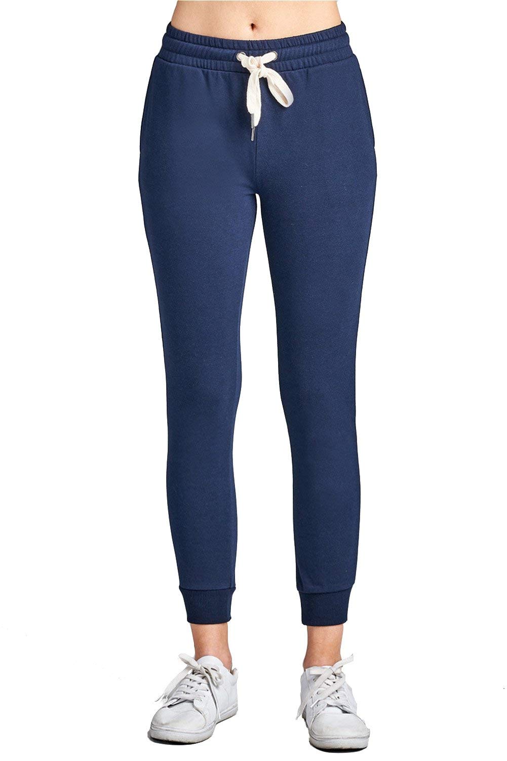 Women's Active Yoga French Terry Black Sweatpants Workout Joggers Pants