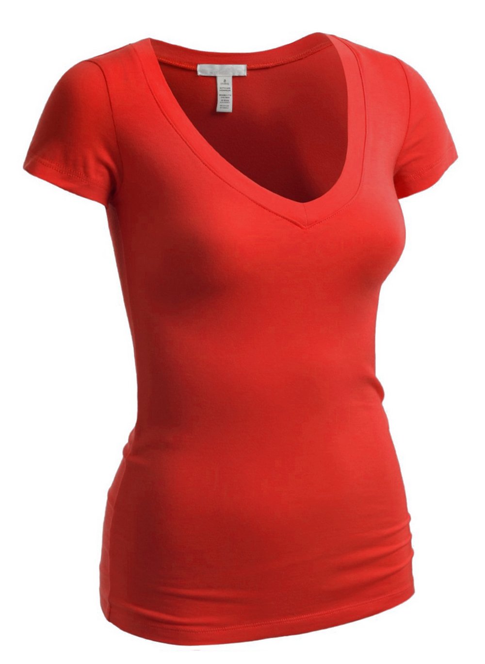 Short Sleeve V-neck Tee Tank Top Shirt Cotton (Large, Red)