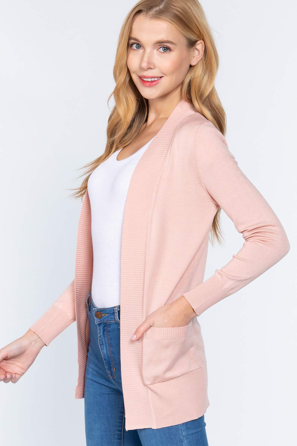 Women's Basic Longline Long Sleeve Open Front Sweater Cardigan Jacket