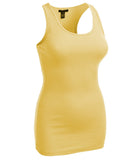 Women's Long Ribbed Rib Racerback Tank Top Cotton Stretch Quality Tunic Basic (Medium, Yellow)