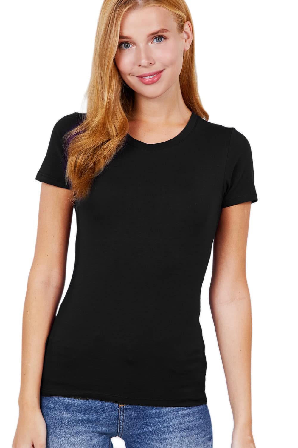 Khanomak Women's Short Sleeves Crew Neck Cotton Spandex Jersey Top