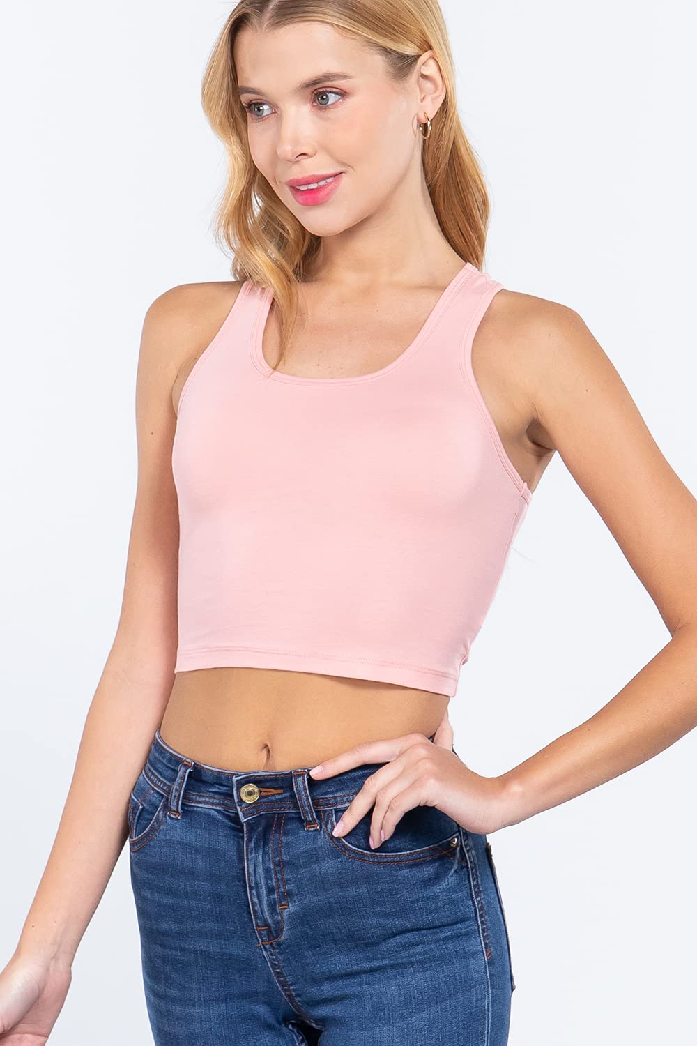 Khanomak Women's Basic Cropped Scoop Neck Tank Top1