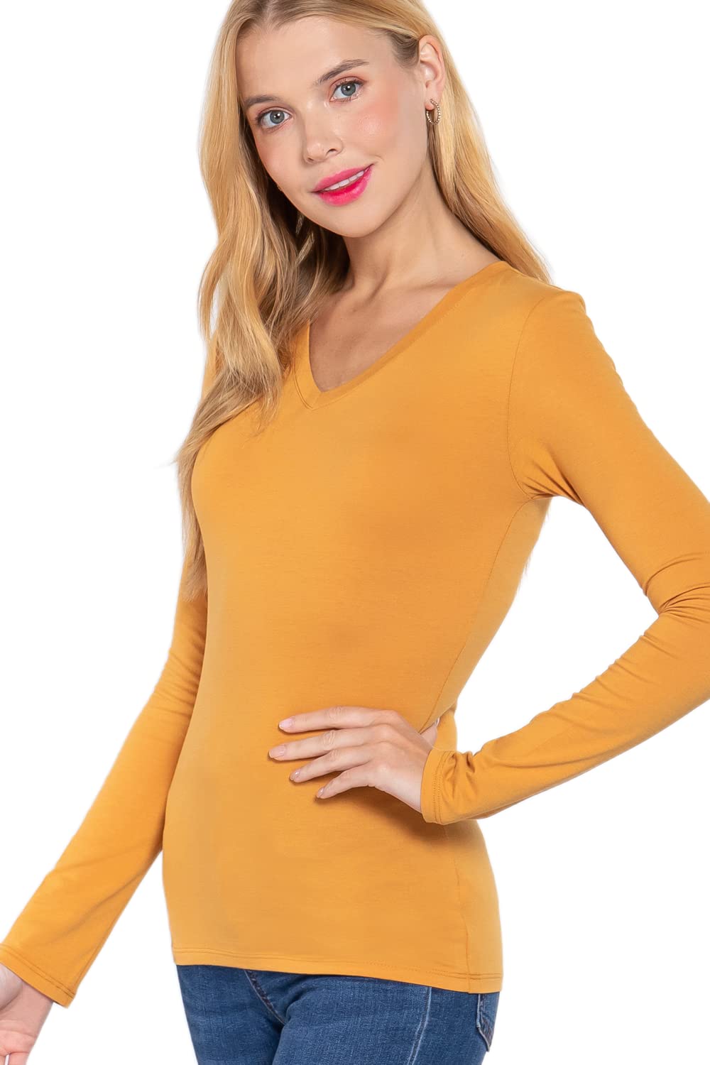 Plain V Neck Long Sleeve Tee T-Shirt