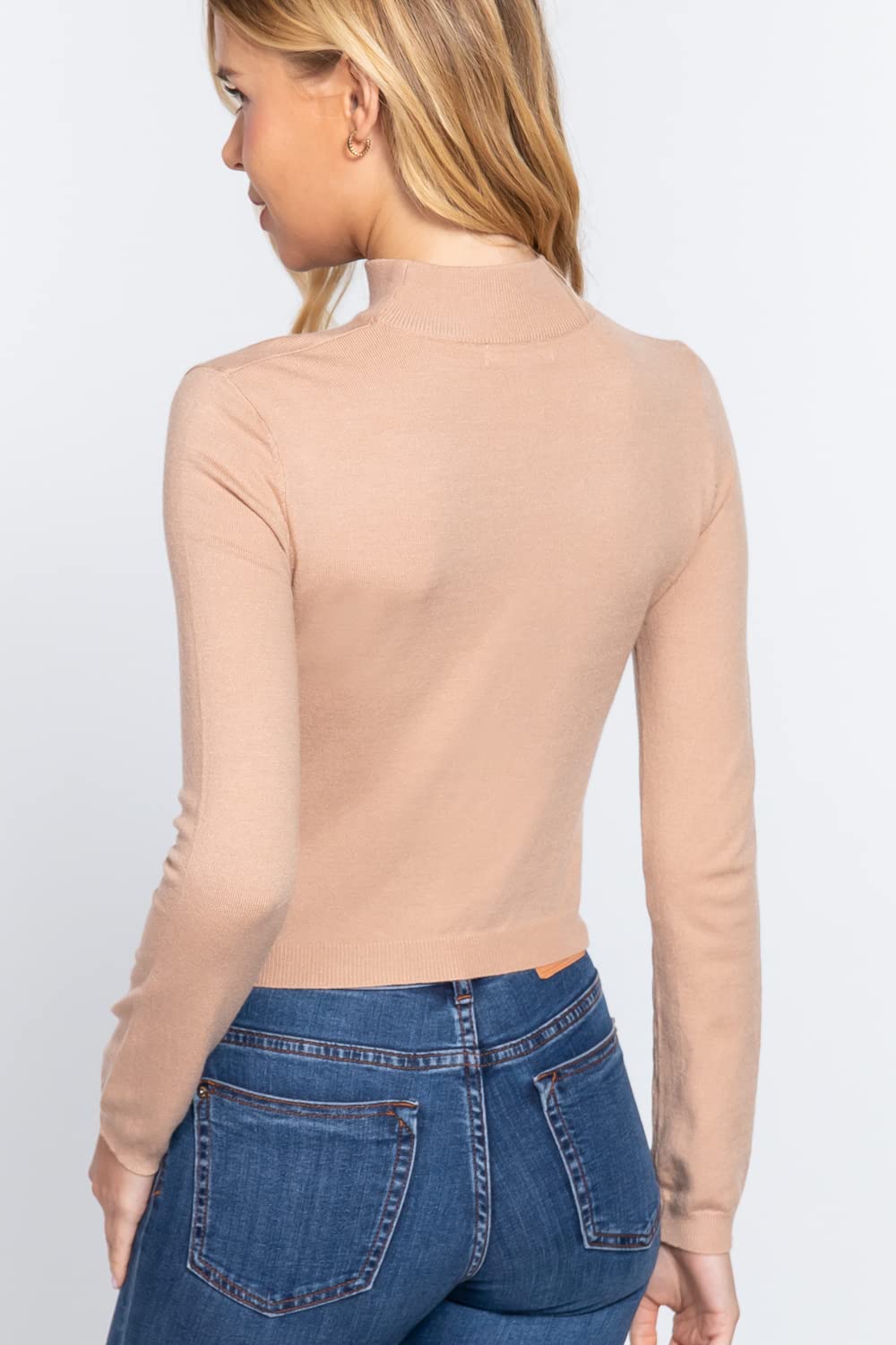 Women's Long Sleeves Mock Neck Front Cut Out Keyhole Sweater